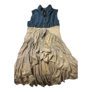 Chic Asymmetrical Denim and Beige Dress